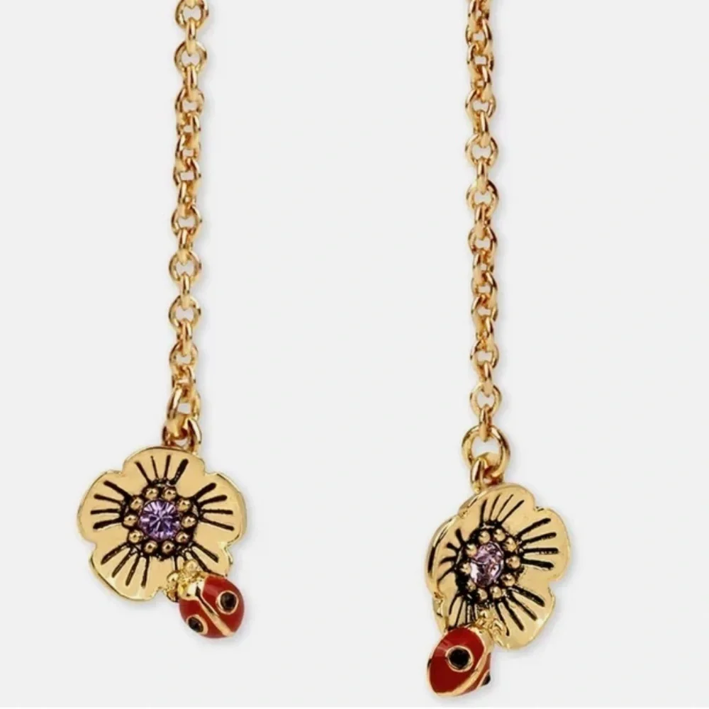 Coach earrings with crystal stud and hanging ladybug - Picture 3 of 6
